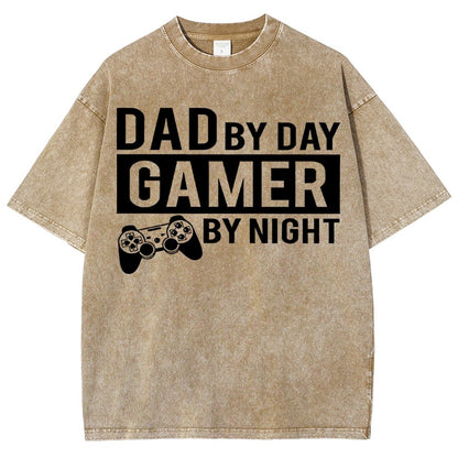 Dad By Day Gamer By Night Vintage Distressed T-shirt