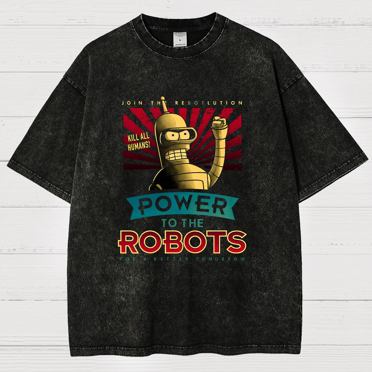 Power To The Robots Vintage Distressed T-shirt