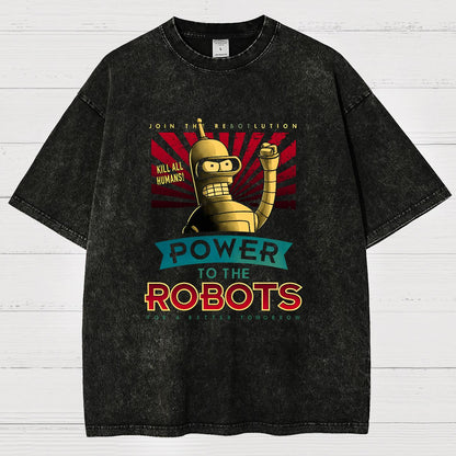 Power To The Robots Vintage Distressed T-shirt