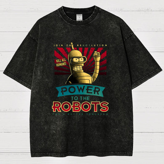 Power To The Robots Vintage Distressed T-shirt