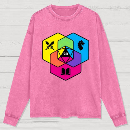 RPG CMYK Dice Venn Diagram Washed Long Sleeve Tee