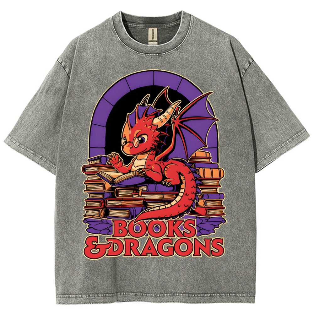 Books and Dragons Vintage Distressed T-shirt