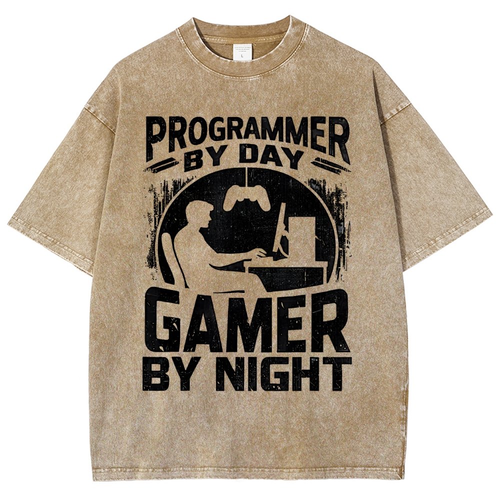 Programmer By Day Gamer By Night Computer Programming Vintage Distressed T-shirt