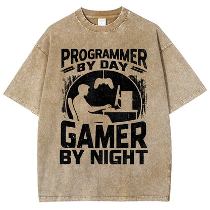 Programmer By Day Gamer By Night Computer Programming Vintage Distressed T-shirt