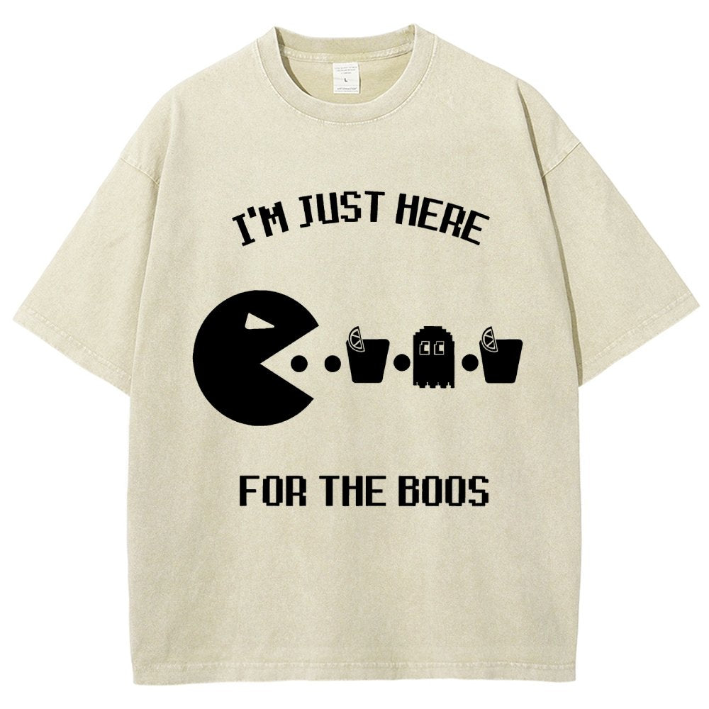 Here For The Boos Ghost Arcade Nerdy Halloween Vintage Distressed T-shirt