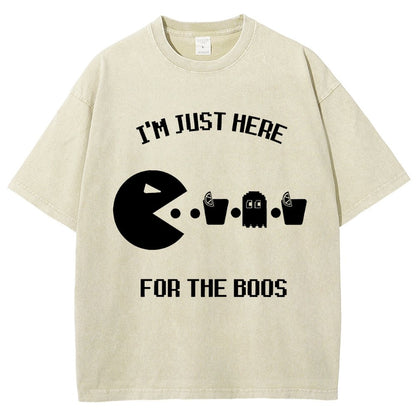 Here For The Boos Ghost Arcade Nerdy Halloween Vintage Distressed T-shirt