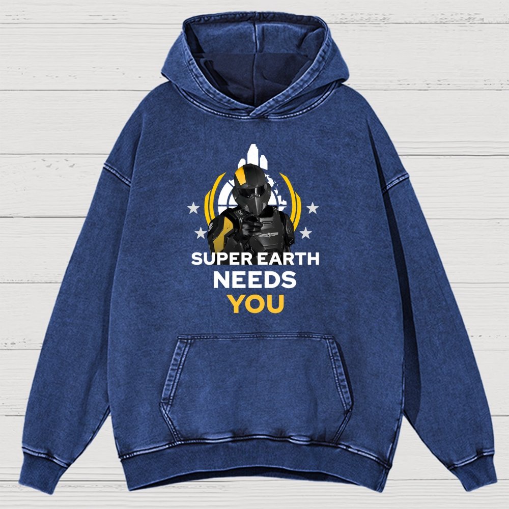 Super Earth Needs You Vintage Distressed Hoodie