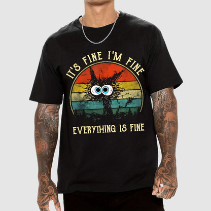 It ‘s Fine I am Fine Everything Is Fine Funny Black cat Geek T-Shirt