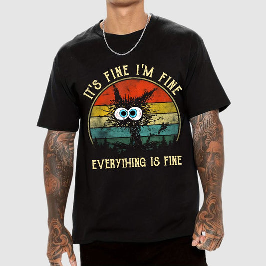 It ‘s Fine I am Fine Everything Is Fine Funny Black cat Geek T-Shirt