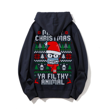 Merry Christmas Ya Filthy Animal Printed Back Cotton Hoodie