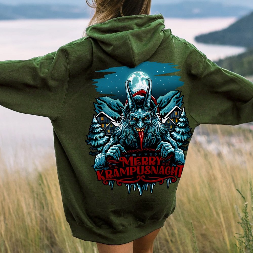 Merry Krampusnacht Printed Back Unisex Cotton Hoodie