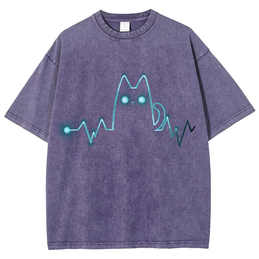 Heart Cat Beat Vintage Distressed T-shirt