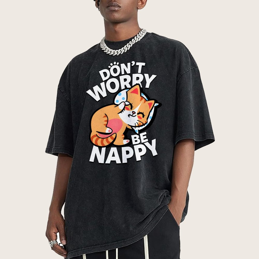 Cute Kawaii Pet Cat Don't Worry Vintage Distressed T-shirt