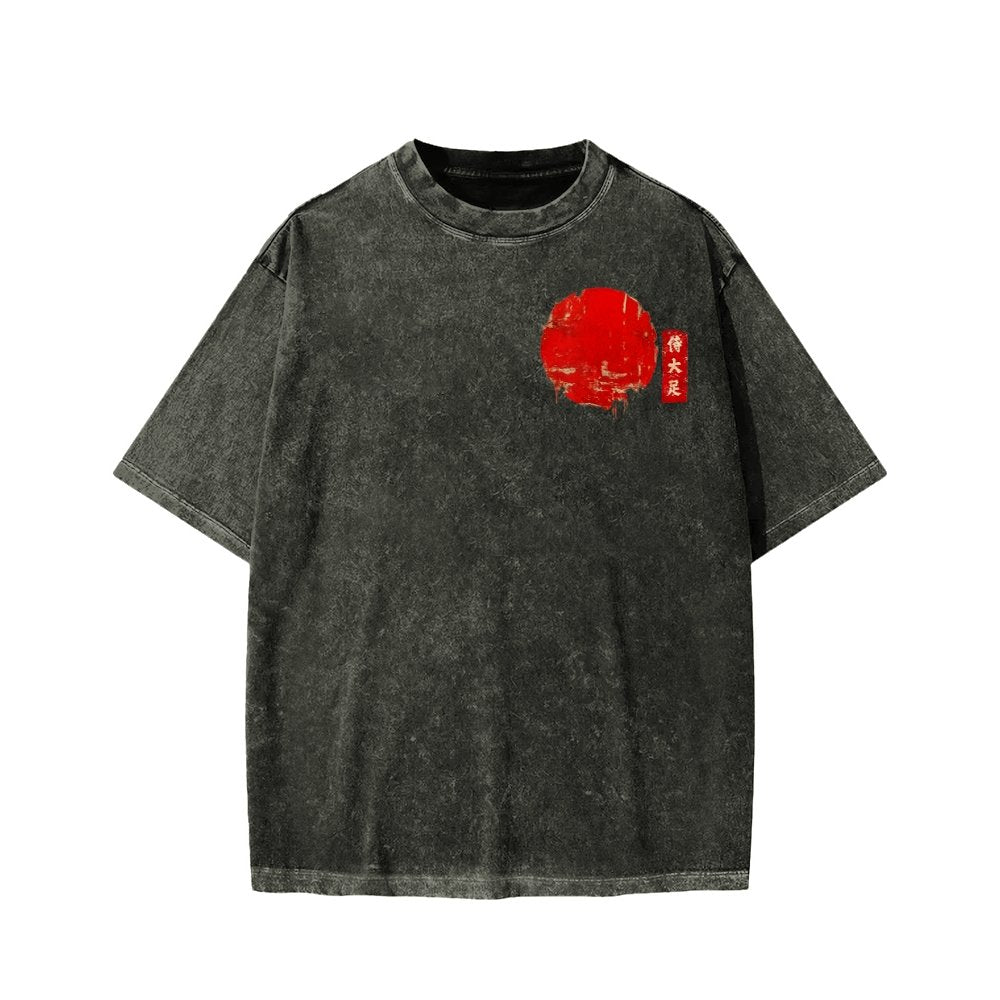 Funny Samurai Ukiyo-e Vintage Graphic Washed T-shirt