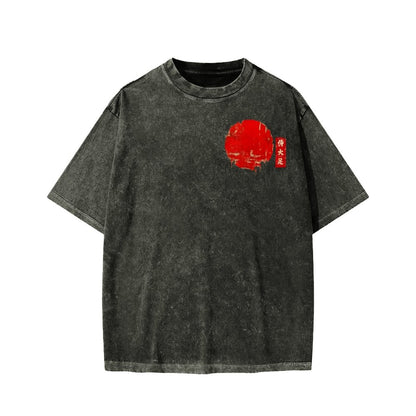 Funny Samurai Ukiyo-e Vintage Graphic Washed T-shirt