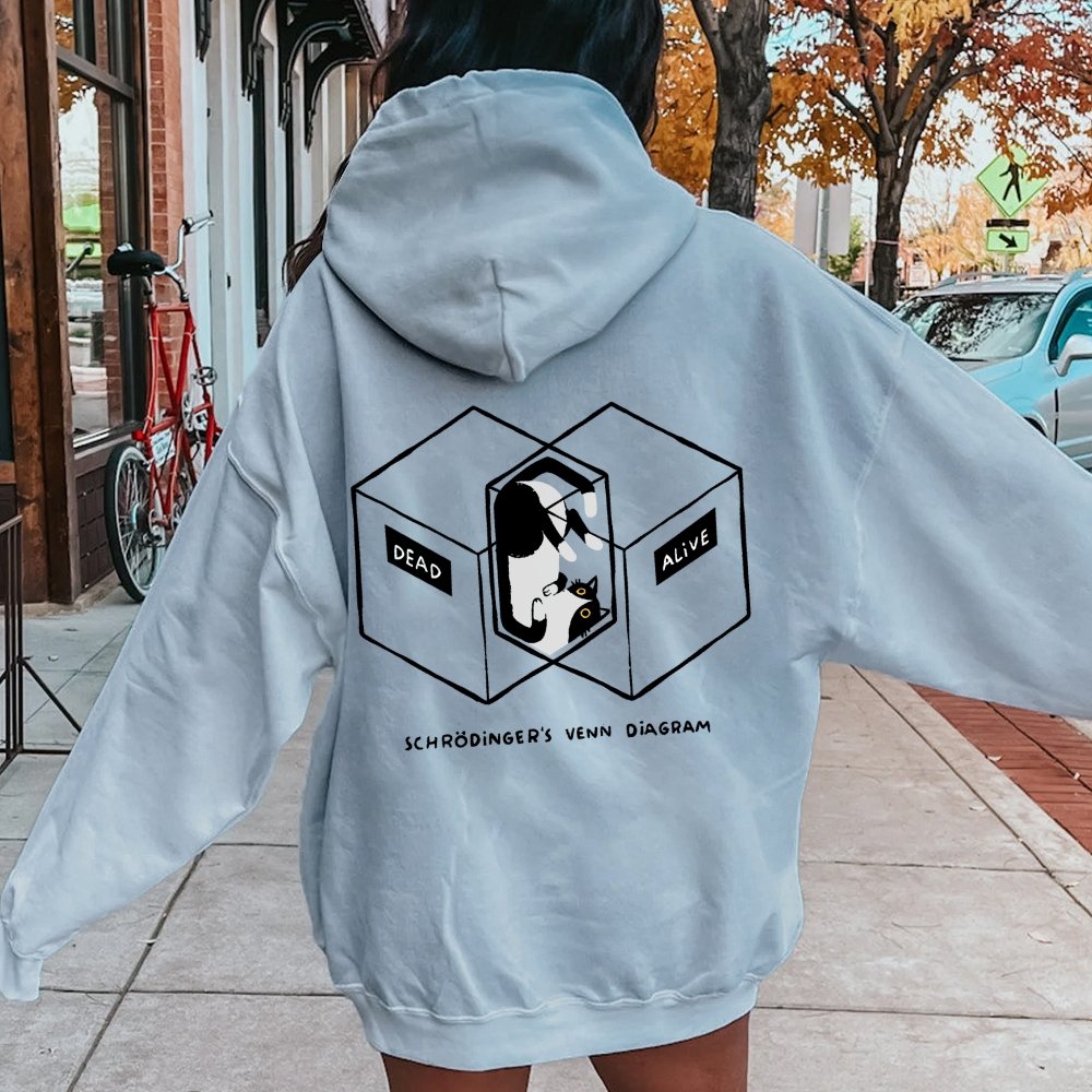 Schrodingers Venn Diagram Printed Back Unisex Cotton Hoodie