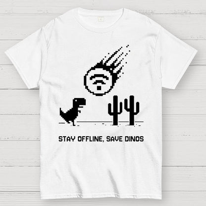 Stay Offline, Save dinos Geek T-Shirt
