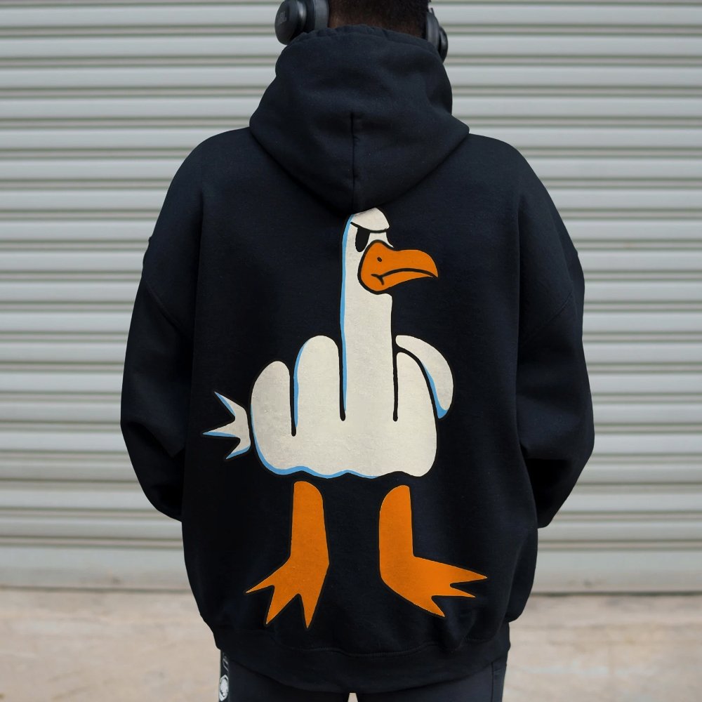 Rude Seagull Design Funny Printed Back Cotton Hoodie