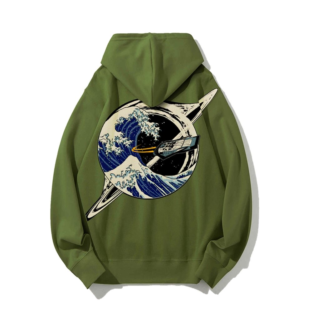 Interstellar Kanagawa Wave Printed Back Cotton Hoodie