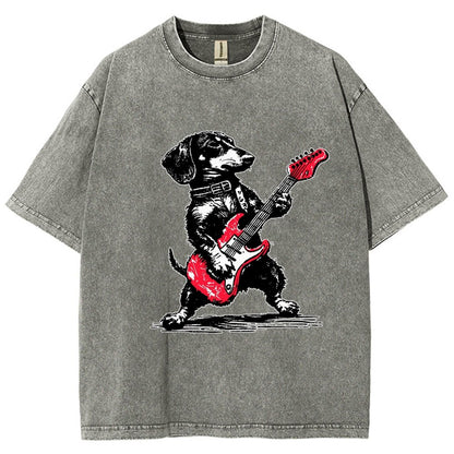 Dachshund Weenie Playing Guitar Vintage Distressed T-shirt