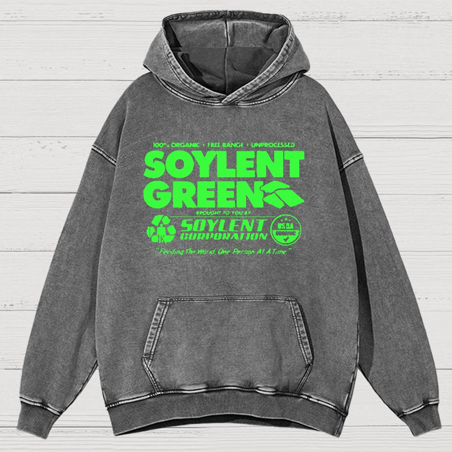 100% Organic Soylent Green Washed Vintage Distressed Hoodie