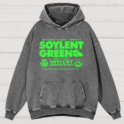 100% Organic Soylent Green Washed Vintage Distressed Hoodie