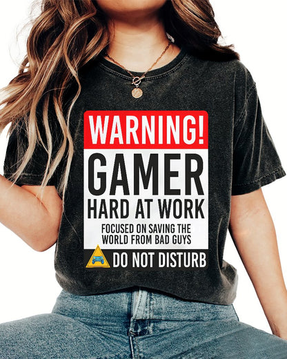 Warning Gamer Hard At Work - Geek Gamer Vintage Distressed T-shirt