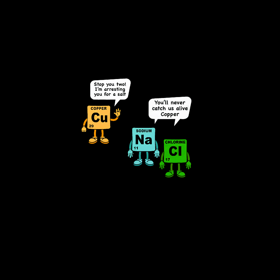 Funny Salt and Copper Periodic Table Police Pun Geeky T-Shirt