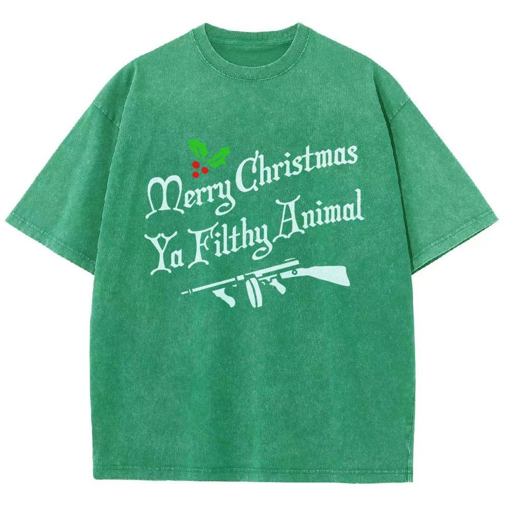 Merry Christmas Ya Filthy Animal Vintage Distressed T-shirt