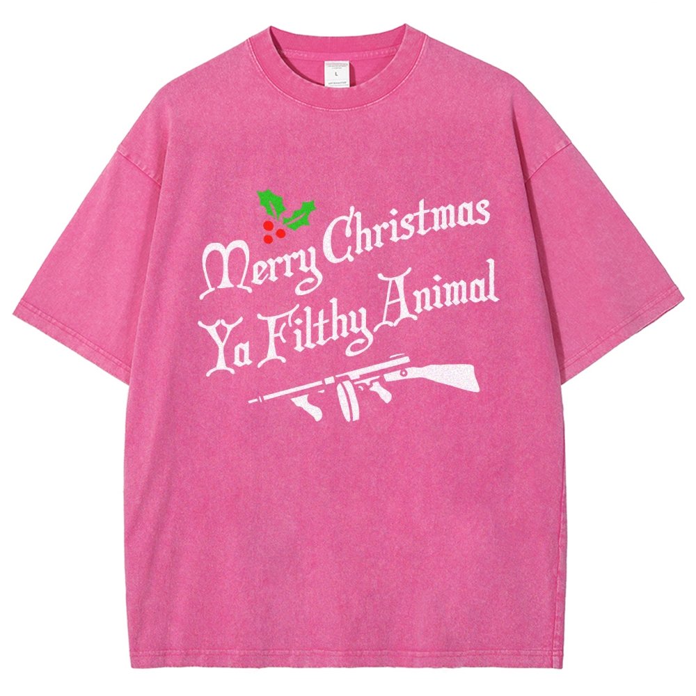 Merry Christmas Ya Filthy Animal Vintage Distressed T-shirt