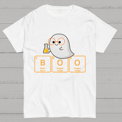 Ghost Scientist With Periodic Table of Elements that Spell BOO, Halloween Geek T-Shirt
