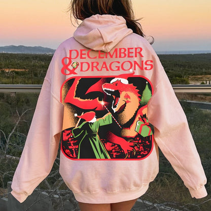 December & Dragons Printed Back Cotton Hoodie