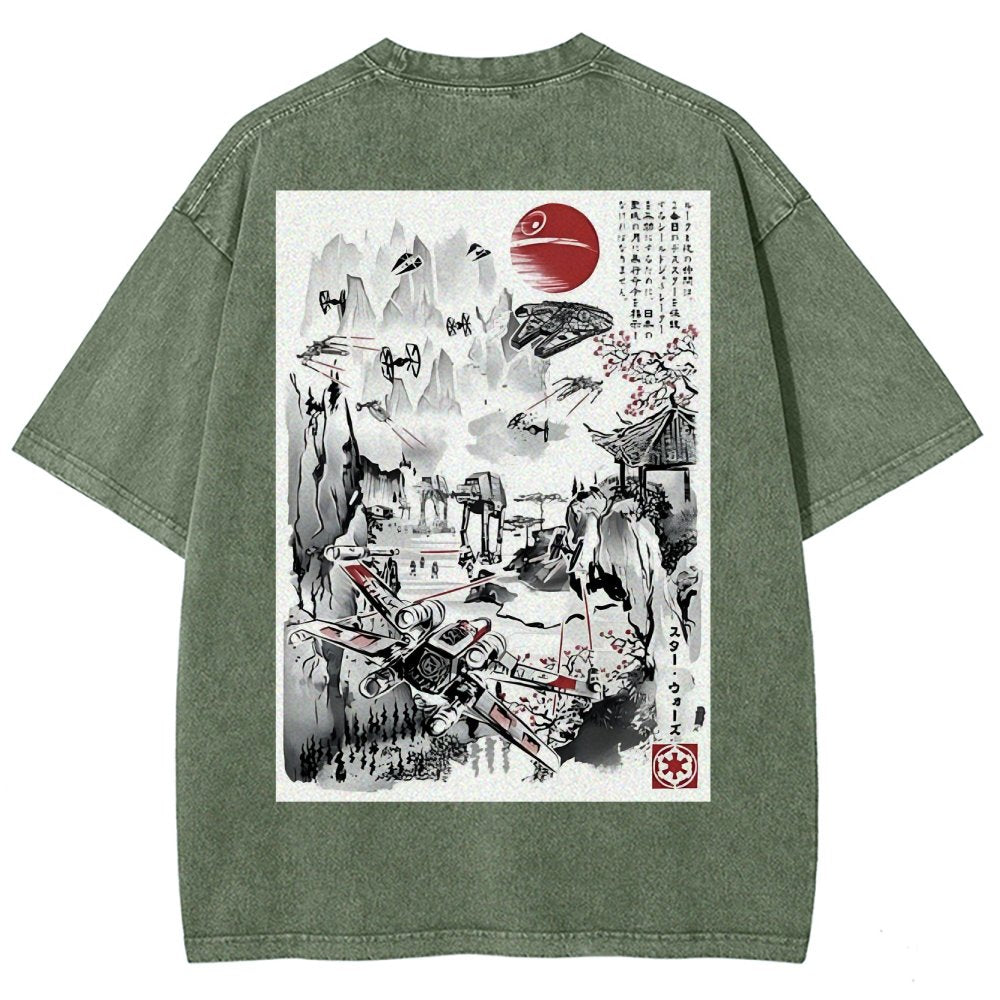 Last Battle of the Cosmic Conflict Back Print Washed T-Shirt
