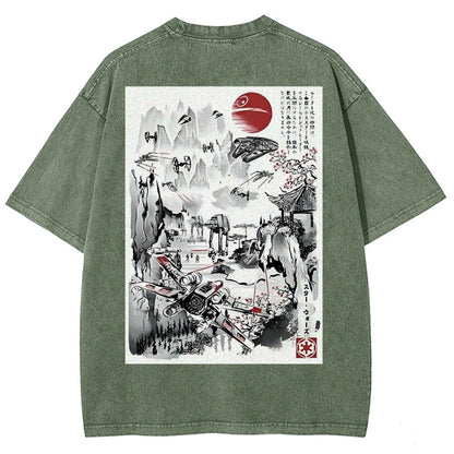 Last Battle of the Cosmic Conflict Back Print Washed T-Shirt