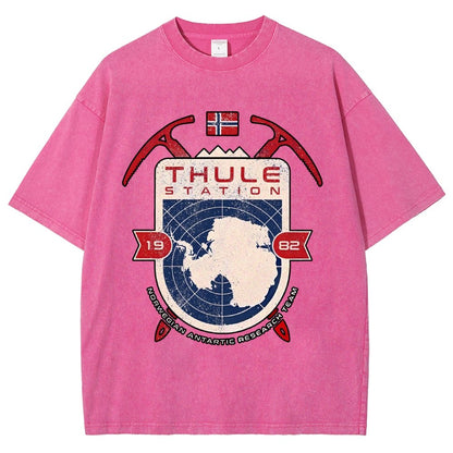 Vintage Distressed T-shirt with a Mysterious Station