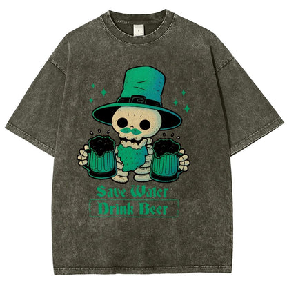 Skeleton St Patrick drinks Beer Vintage Distressed T-shirt