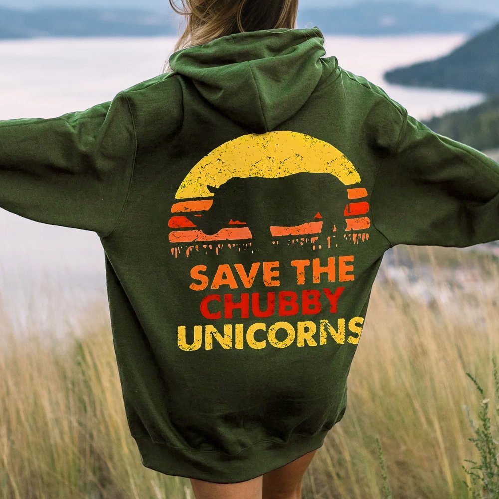 Save The Chubby Unicorns  Printed Back Unisex Cotton Hoodie