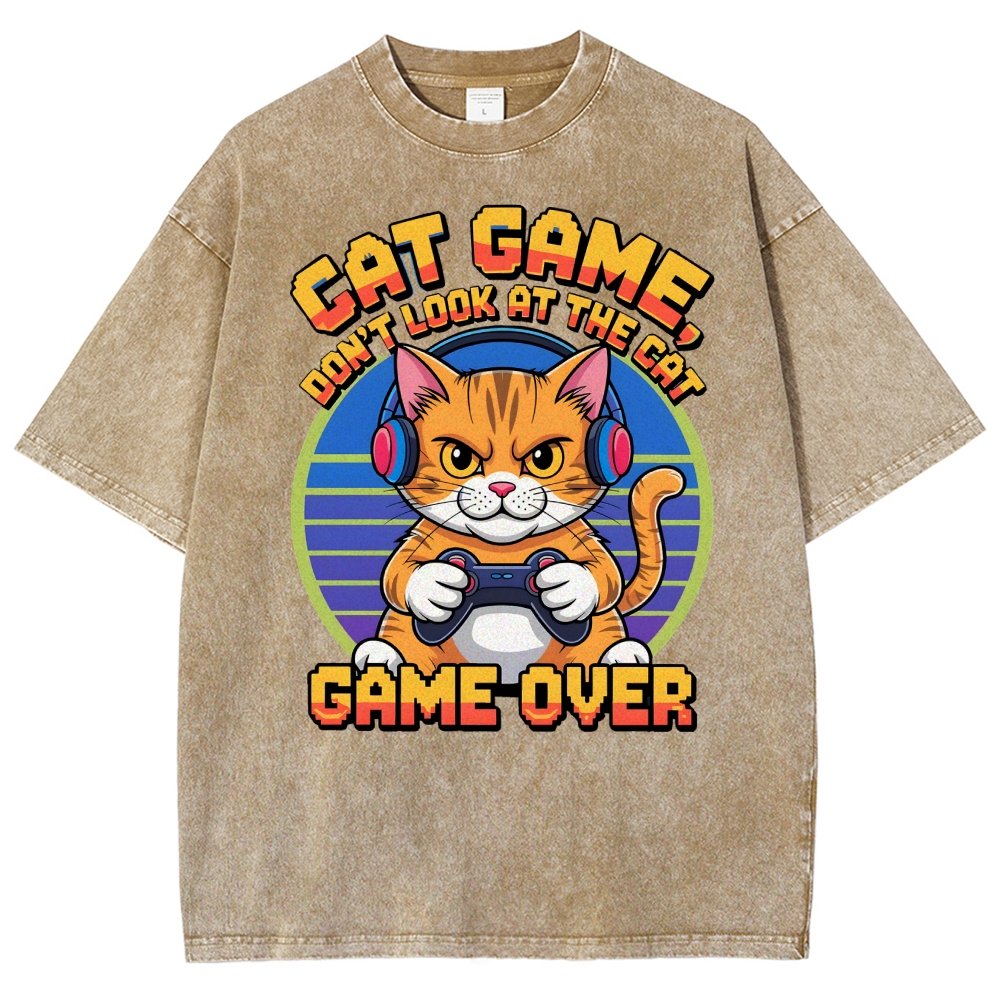 Funny Cat Game-Game Over Vintage Distressed T-shirt