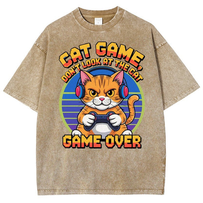 Funny Cat Game-Game Over Vintage Distressed T-shirt