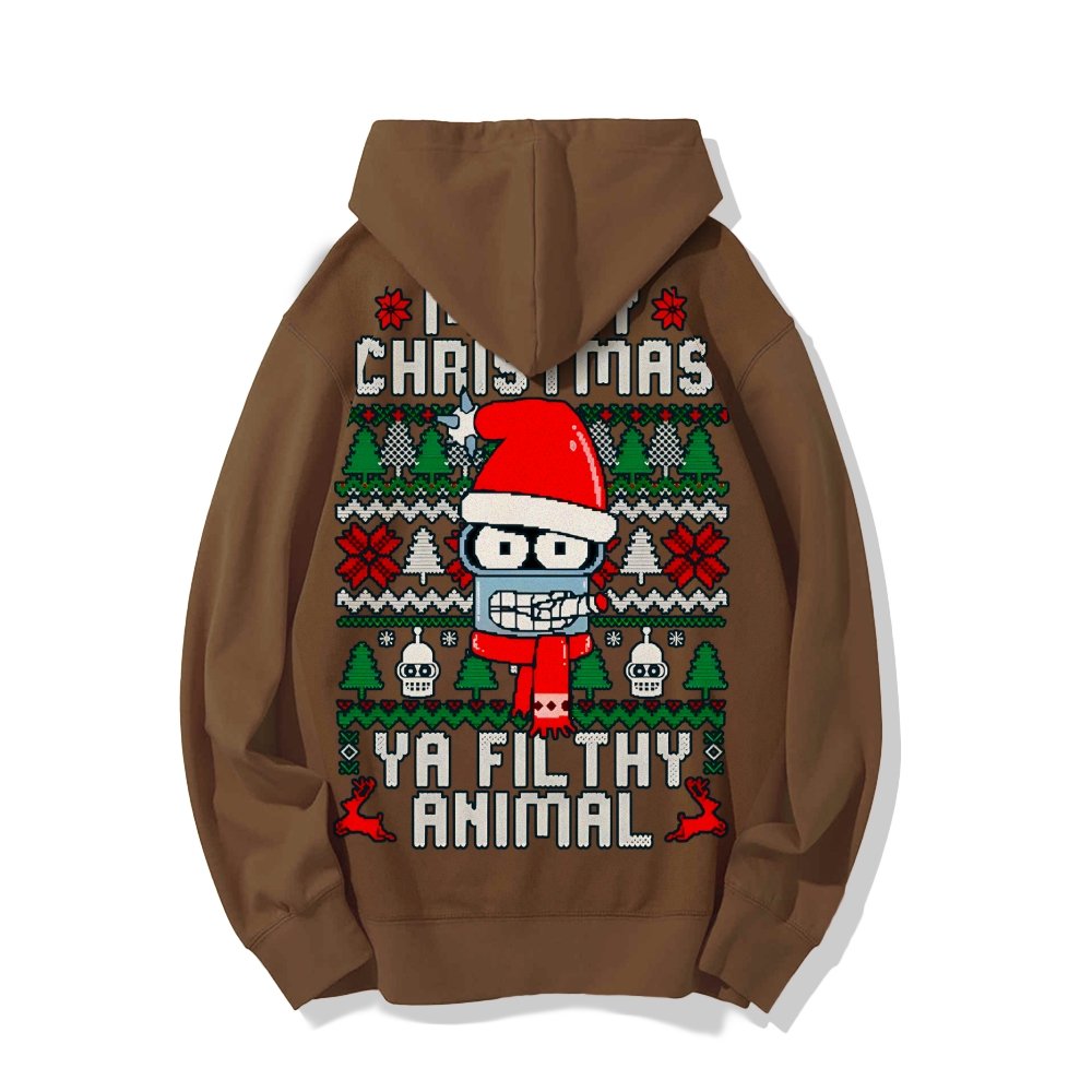 Merry Christmas Ya Filthy Animal Printed Back Cotton Hoodie