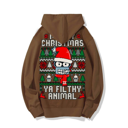 Merry Christmas Ya Filthy Animal Printed Back Cotton Hoodie