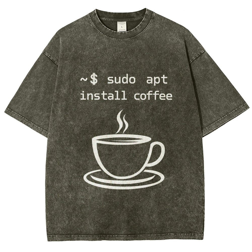 Sudo Apt-Get Install Coffee Vintage Distressed T-shirt