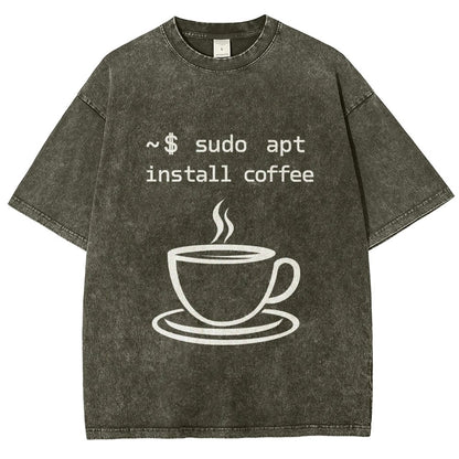Sudo Apt-Get Install Coffee Vintage Distressed T-shirt