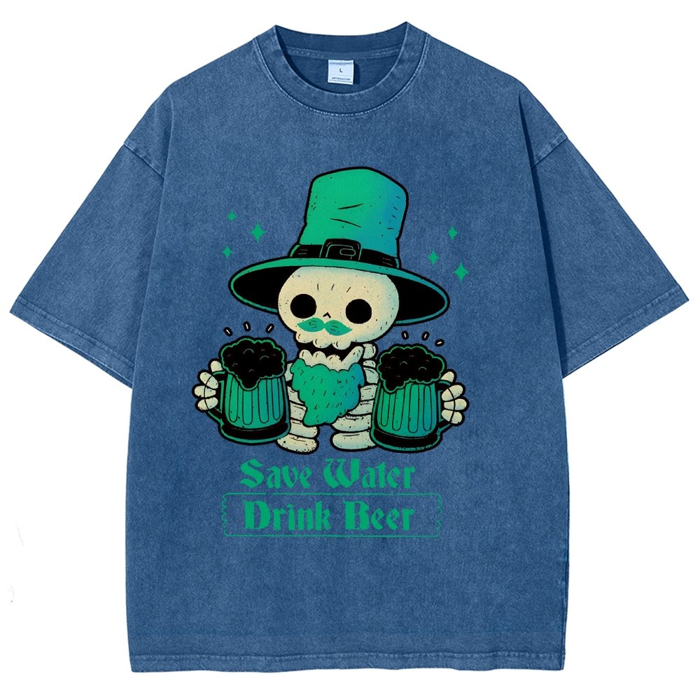 Skeleton St Patrick drinks Beer Vintage Distressed T-shirt