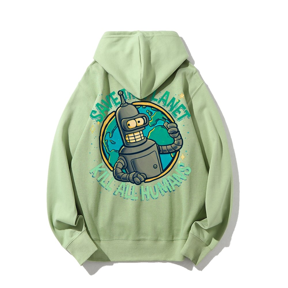 Save The Planet Kill All Humans Geek Printed Back Cotton Hoodie