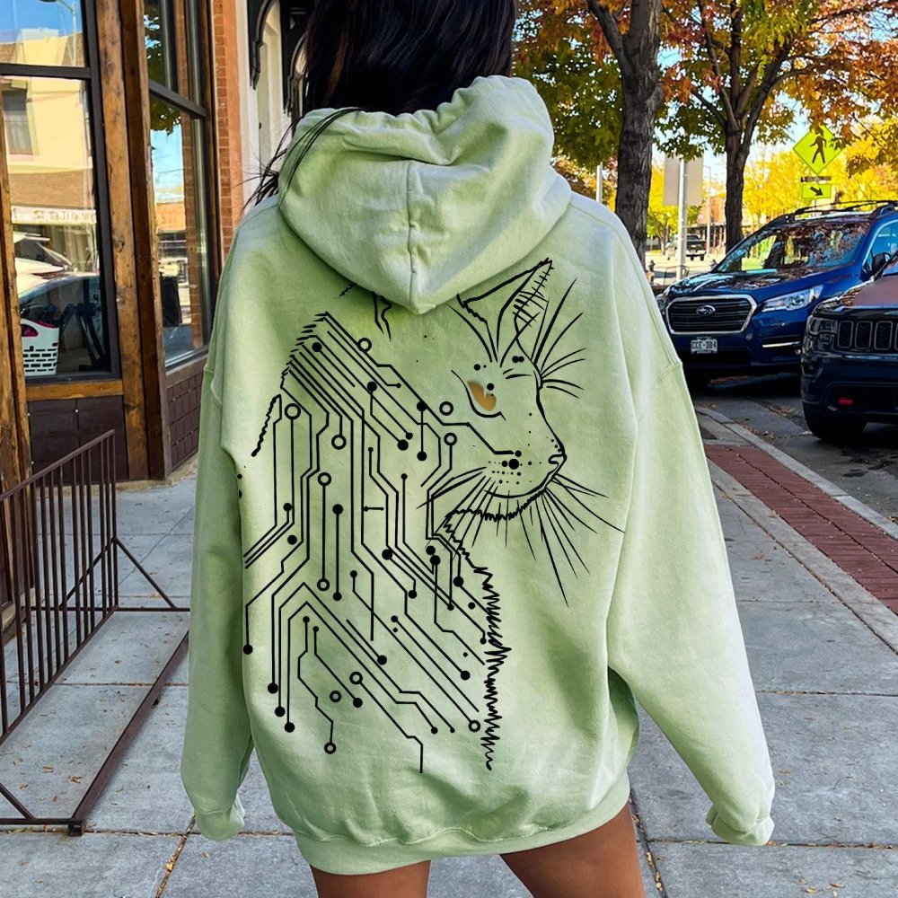 Cat Printed Back Cotton Hoodie