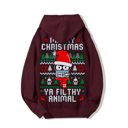 Merry Christmas Ya Filthy Animal Printed Back Cotton Hoodie