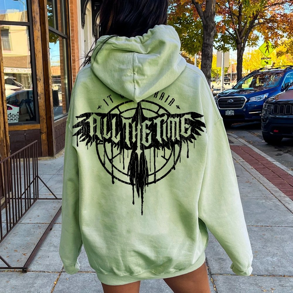 It Can't Rain All The Time Nerd Printed Back Cotton Hoodie