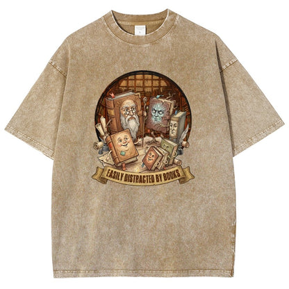 Easily Distracted By Books Vintage Distressed T-shirt