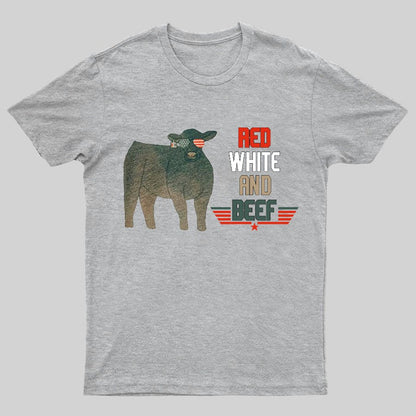 Red White And Beef Cattle Independence Day Geeky T-Shirt